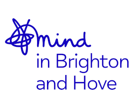MIND in Brighton and Hove written on a white background in brand blue colour of Mind