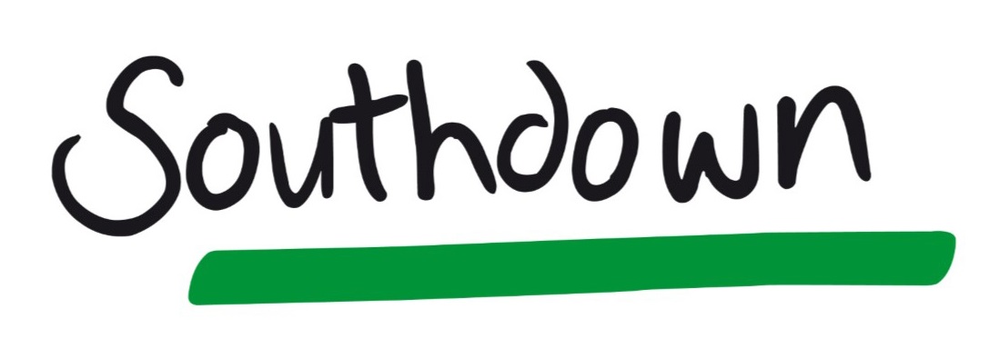 Southdown written on a white background with a thick underline in bright green.