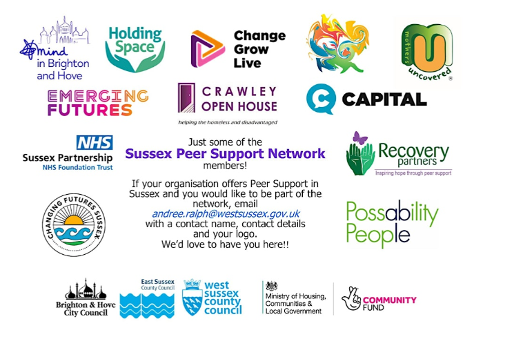 Logos of the Sussex Peer Support Network members.